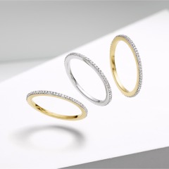 Sterling Silver Two Tone Plated Clear CZ Thin Finger Band Ring