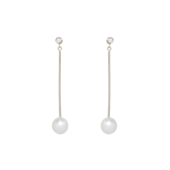 Customized Earrings 14K Long Bar Shell Pearl and Cubic Zirconia Dangle Earrings