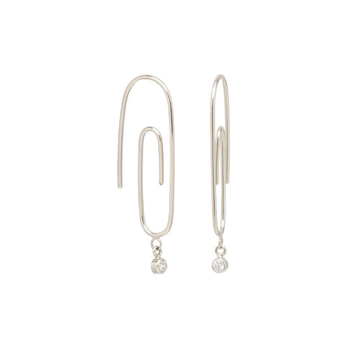 Dainty Jewelry 925 Silver Small Paperclip Dangling Cubic Zirconia Hoops