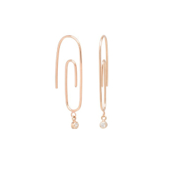 Dainty Jewelry 925 Silver Small Paperclip Dangling Cubic Zirconia Hoops