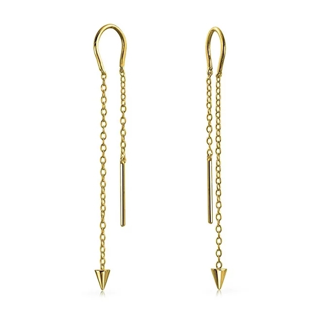 Modern 925 Sterling Silver Spike Long Chain Threader Earrings for Women