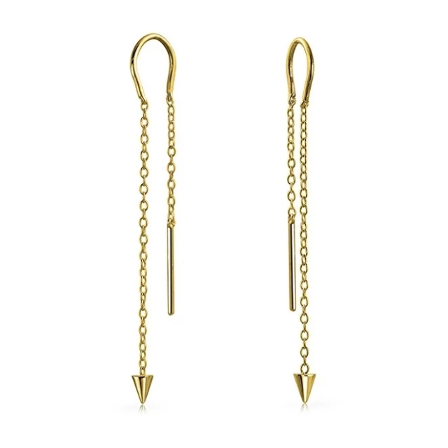 Modern 925 Sterling Silver Spike Long Chain Threader Earrings for Women