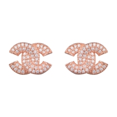 Brand Jewelry Sterling Silver Rose Plated Clear Cubic Zirconia Double C Earrings