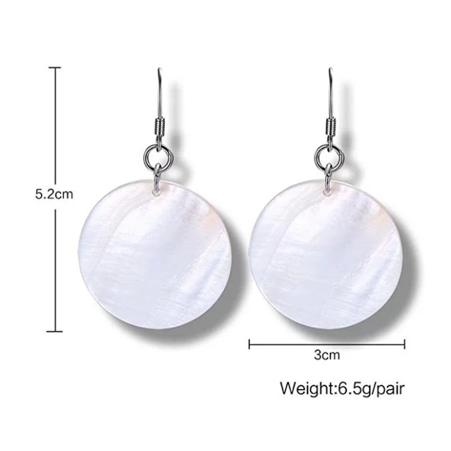 Boho White Mother of Pearl Shell Large Round Drop Earrings