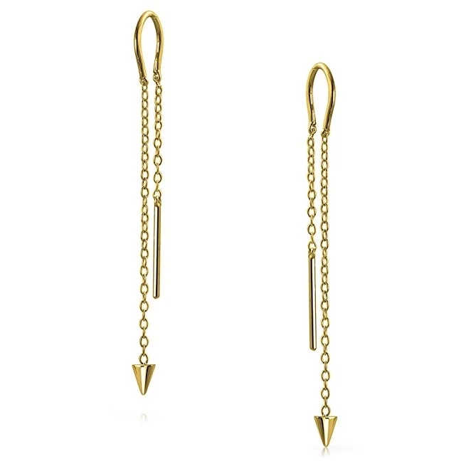 Modern 925 Sterling Silver Spike Long Chain Threader Earrings for Women