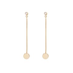 Trendy Model Sterling Silver Cubic Zirconia Long Bar Gold Disc Earrings
