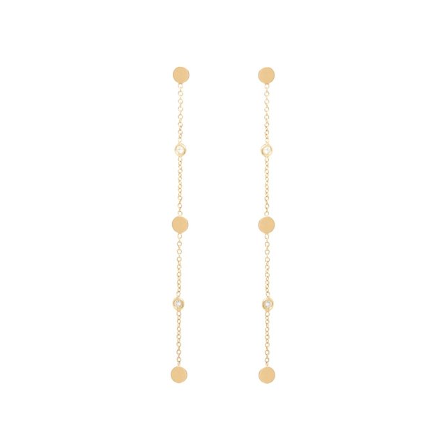 Sterling Silver 3 Itty Bitty Mini Disc and Cuic Zirconia Dangle Drop Earrings
