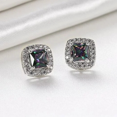 18K White Gold Plated Multicolor Black Cubic Zirconia Stud Earrings for Women Teen Girls Jewelry