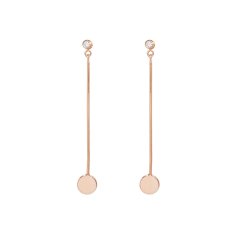 Trendy Model Sterling Silver Cubic Zirconia Long Bar Gold Disc Earrings