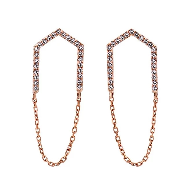 OEM Jewelry Sterling Silver Rose Gold Clear CZ Open Arrow Chain Earrings