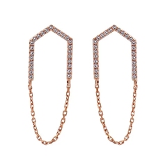 OEM Jewelry Sterling Silver Rose Gold Clear CZ Open Arrow Chain Earrings