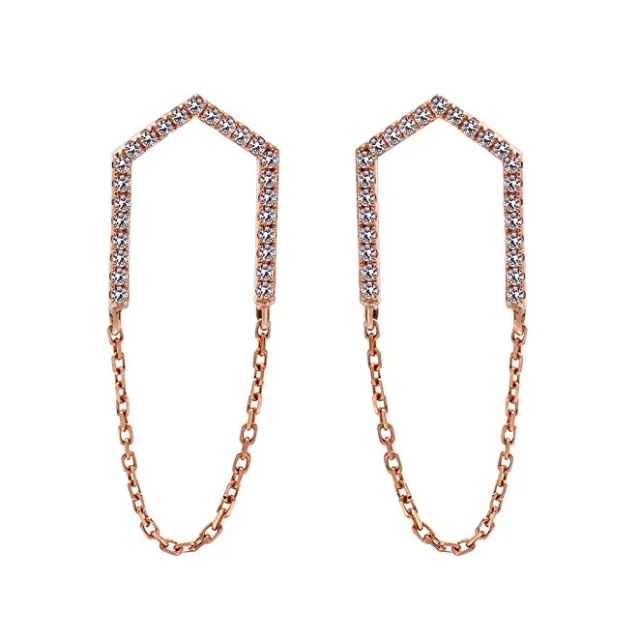 OEM Jewelry Sterling Silver Rose Gold Clear CZ Open Arrow Chain Earrings
