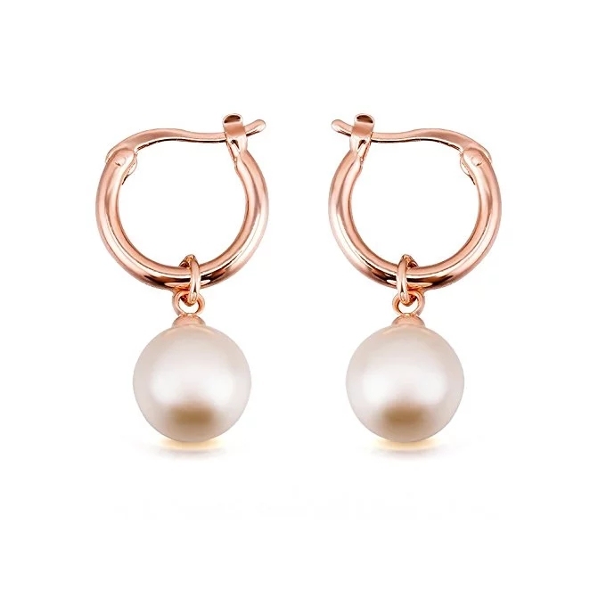 Fashion Plaza Rose Gold Based Hoop Loop Pearl Dangle Earrings