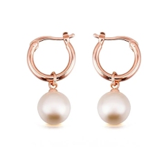 Fashion Plaza Rose Gold Based Hoop Loop Pearl Dangle Earrings