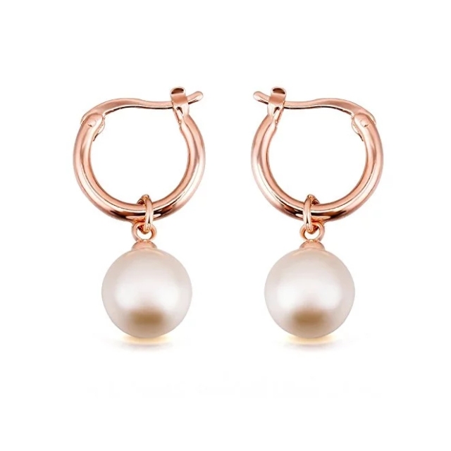 Fashion Plaza Rose Gold Based Hoop Loop Pearl Dangle Earrings