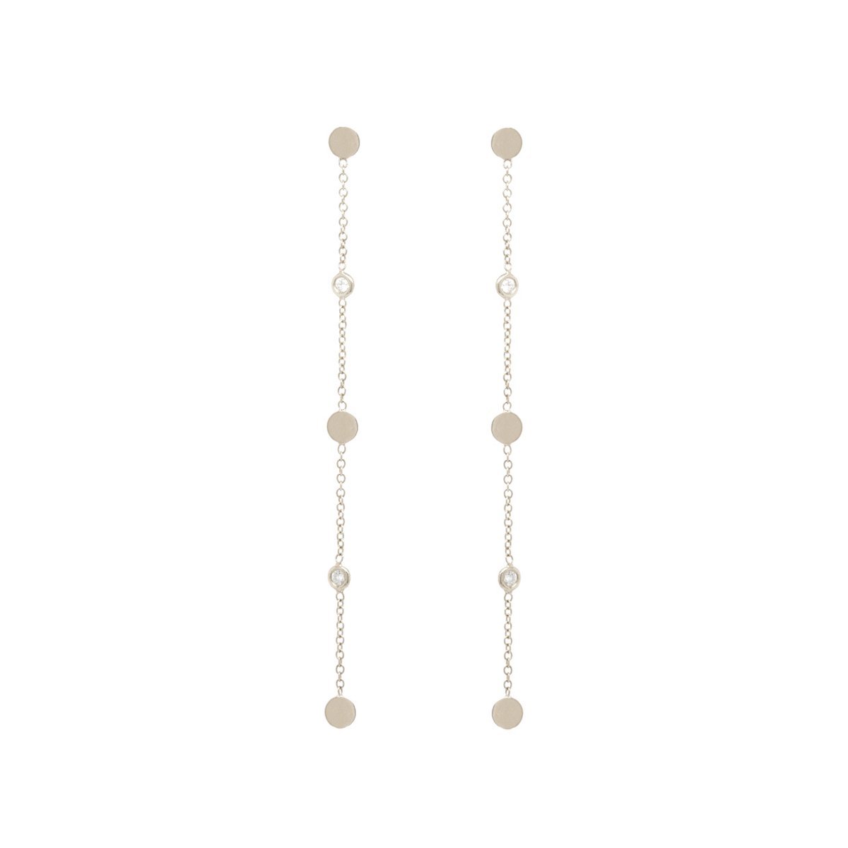 Sterling Silver 3 Itty Bitty Mini Disc and Cuic Zirconia Dangle Drop Earrings