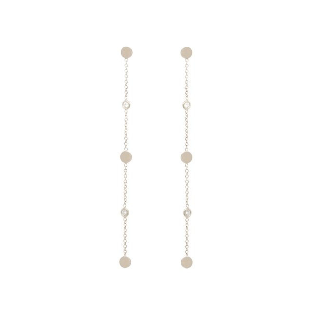 Sterling Silver 3 Itty Bitty Mini Disc and Cuic Zirconia Dangle Drop Earrings