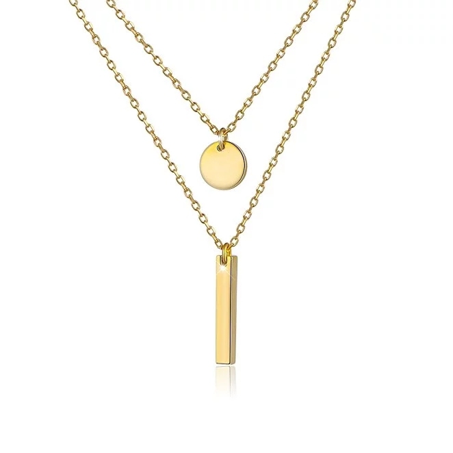 925 SSterling Silver Double Layered Chain Necklace for Lady Women