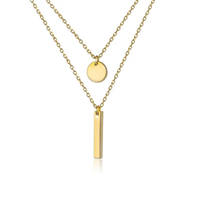 925 SSterling Silver Double Layered Chain Necklace for Lady Women