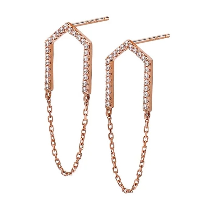 OEM Jewelry Sterling Silver Rose Gold Clear CZ Open Arrow Chain Earrings