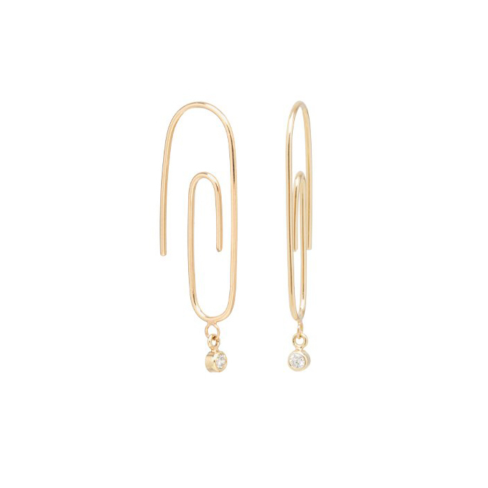 Dainty Jewelry 925 Silver Small Paperclip Dangling Cubic Zirconia Hoops