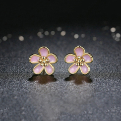 Beautiful Sterling Silver Pink Enamel Dainty Flower Stud Earrings for Girls