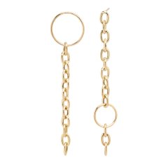 14K Oval Link and Dangling Bezel Cubic Zirconia China Earrings 925 Silver