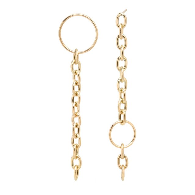 14K Oval Link and Dangling Bezel Cubic Zirconia China Earrings 925 Silver
