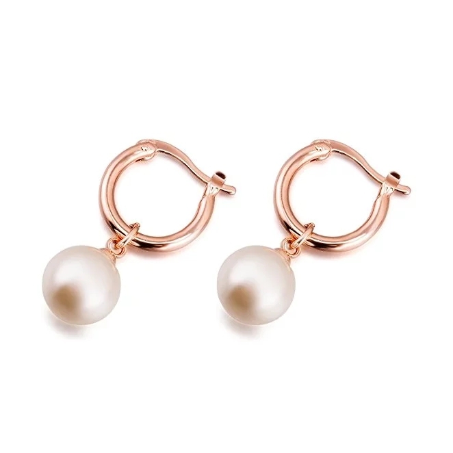 Fashion Plaza Rose Gold Based Hoop Loop Pearl Dangle Earrings