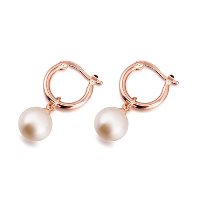 Fashion Plaza Rose Gold Based Hoop Loop Pearl Dangle Earrings