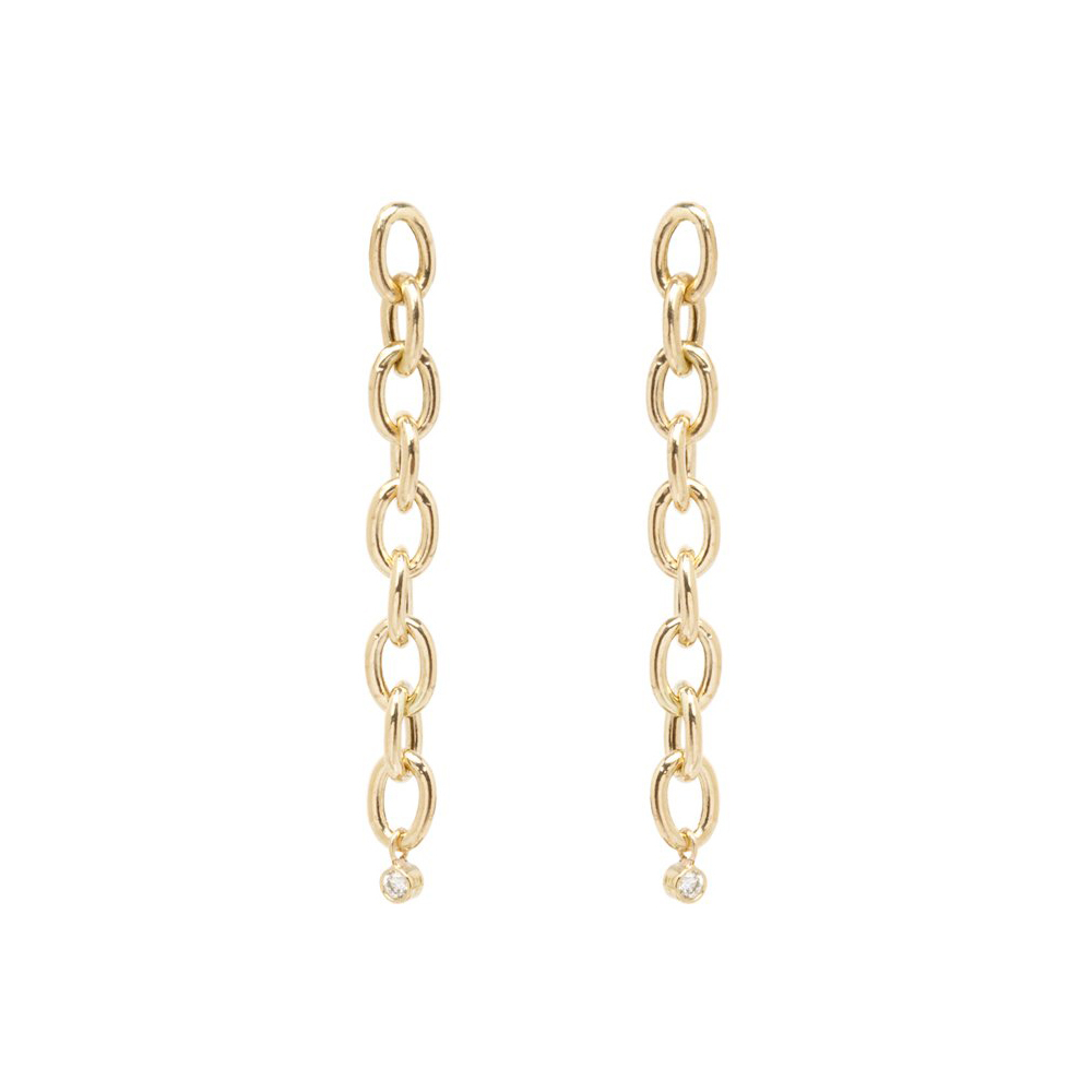14K Oval Link and Dangling Bezel Cubic Zirconia China Earrings 925 Silver