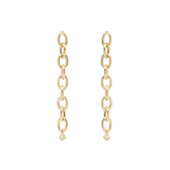14K Oval Link and Dangling Bezel Cubic Zirconia China Earrings 925 Silver