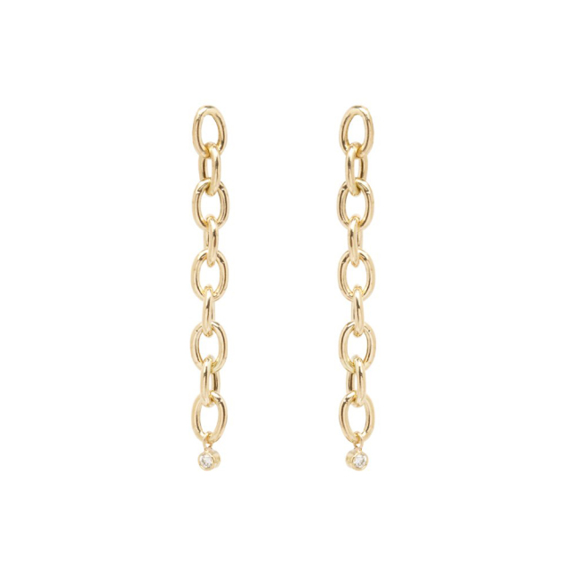 14K Oval Link and Dangling Bezel Cubic Zirconia China Earrings 925 Silver