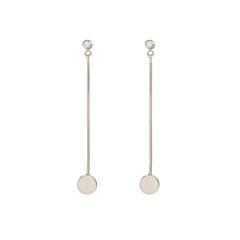 Trendy Model Sterling Silver Cubic Zirconia Long Bar Gold Disc Earrings