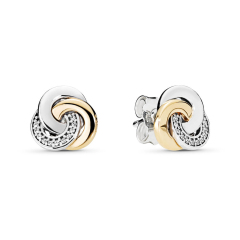 Two Tone Plated Sterling Silver Clear CZ Interlinked Circles Stud Earrings 290741CZ