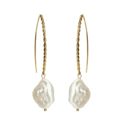 Vintage Jewelry Baroque Pearl Dangle Hopp Earrings in 925 Sterling Silver