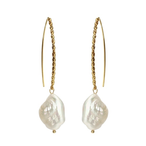 Vintage Jewelry Baroque Pearl Dangle Hopp Earrings in 925 Sterling Silver
