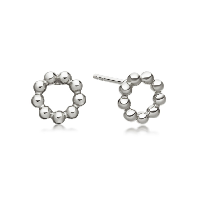 Dainty Sterling Silver Beaded Mini Round Stud Earrings