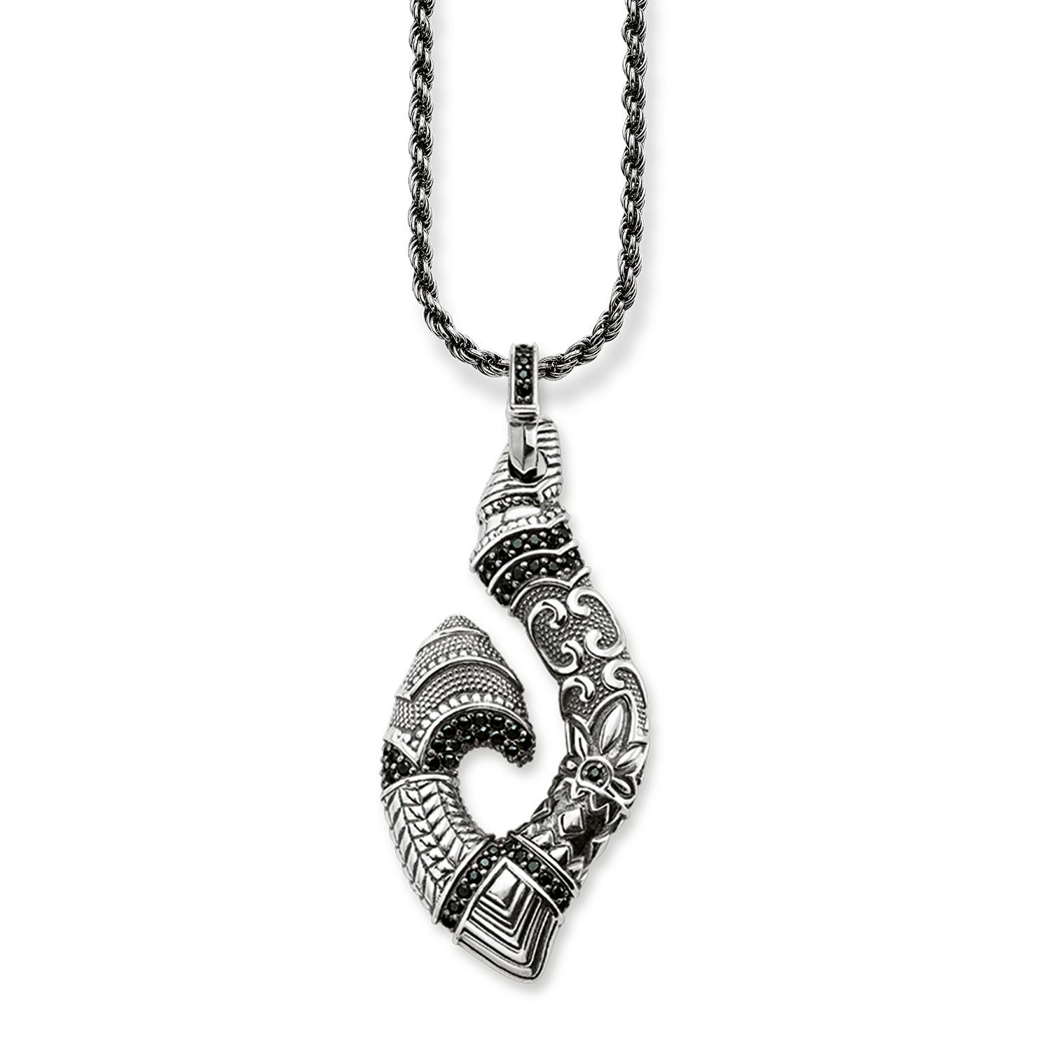 Man Jewelry Thomas Sterling Silver Black Pave CZ Maori Hook Pendant for Man PE721-643-11
