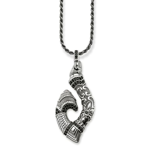 Man Jewelry Thomas Sterling Silver Black Pave CZ Maori Hook Pendant for Man PE721-643-11