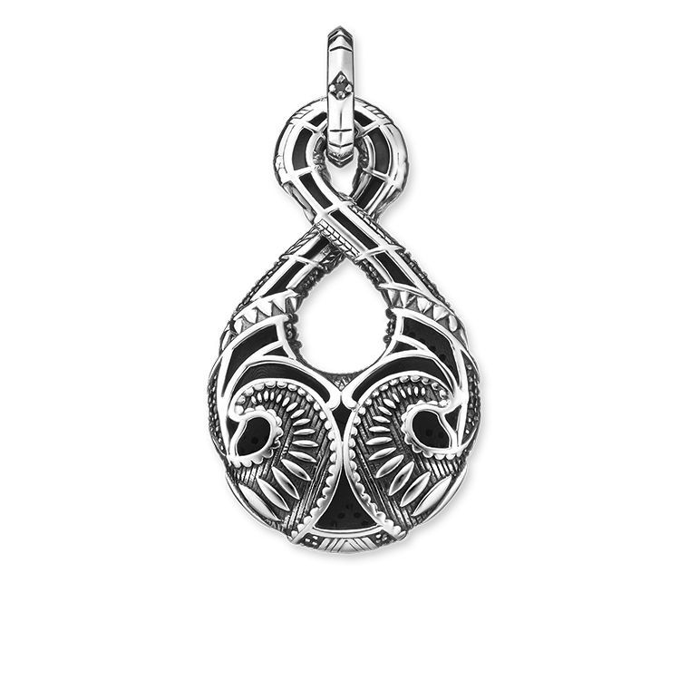 Man Jewelry Thomas Sterling Silver Black Pave CZ Maori Hook Large Pendant for Man PE719-643-11