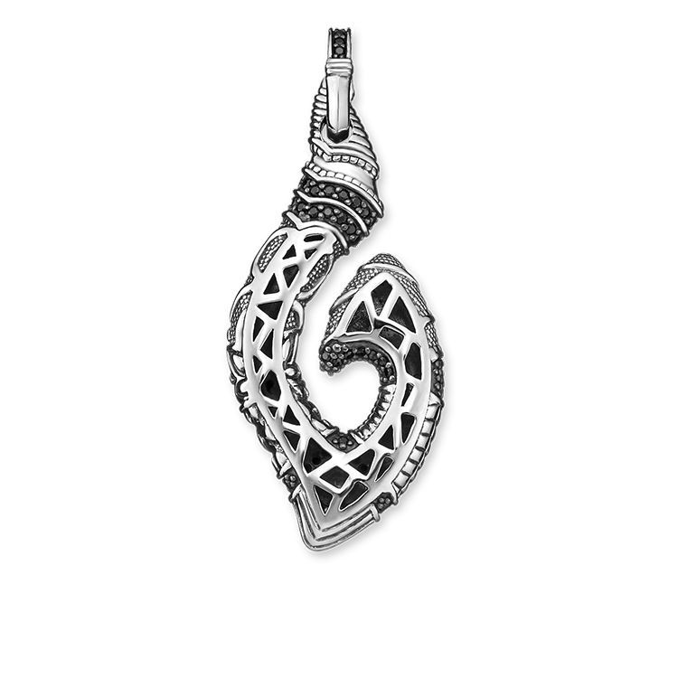 Man Jewelry Thomas Sterling Silver Black Pave CZ Maori Hook Pendant for Man PE721-643-11