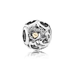 Sterling Silver Two Tone Plated Clear CZ Heart of Romance Charm 792108CZ