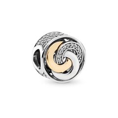 Two Tone Plated Sterling Silver Clear CZ Interlinked Circles Charm 792090CZ
