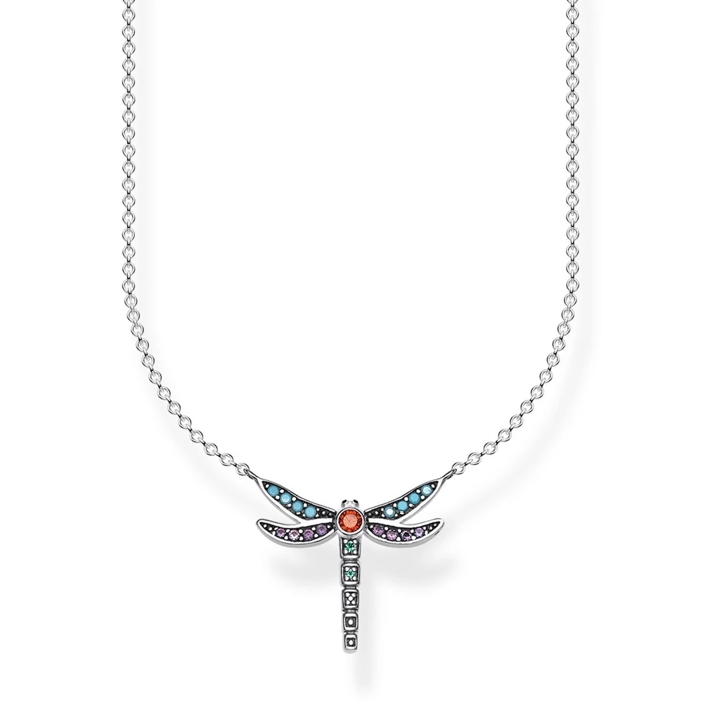 TS Jewelry Sterling Silver 18K Gold Plated Multistone Small Dragonfly Necklace KE1837-974-7-L45V