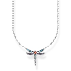 TS Jewelry Sterling Silver 18K Gold Plated Multistone Small Dragonfly Necklace KE1837-974-7-L45V