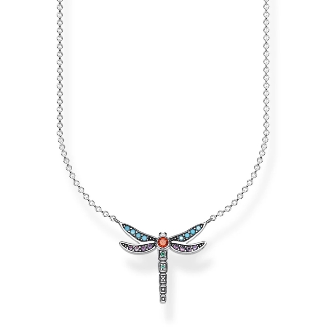 TS Jewelry Sterling Silver 18K Gold Plated Multistone Small Dragonfly Necklace KE1837-974-7-L45V