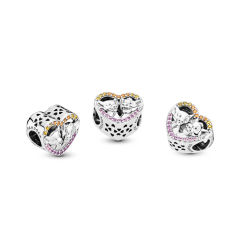 Sterling Silver Multicolor Cubic Zirconia Sparkling Simba and Nala Heart Charm 798044NPRMX