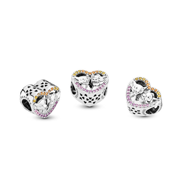 Sterling Silver Multicolor Cubic Zirconia Sparkling Simba and Nala Heart Charm 798044NPRMX