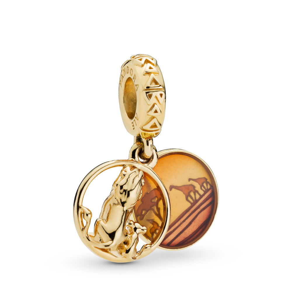 18K Yellow Gold Plated Sterling Silver Simba and Mufasa Sunset Pendant Charm 768262ENMX